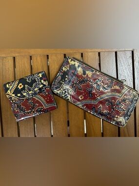 Patricia Nash Red & Blue and Gold Paisley Zip Wallet Set